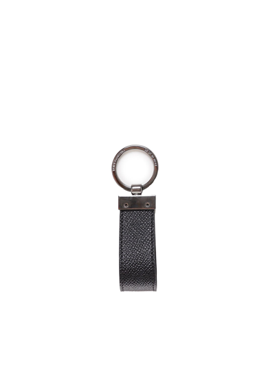 Shop Dolce & Gabbana Calfskin Keychain With Logoed Plate In Black
