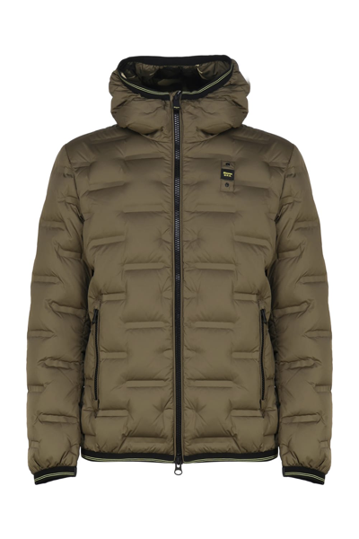 Shop Blauer Nylon Down Jacket With Rectangle Quilting In Dark Olive