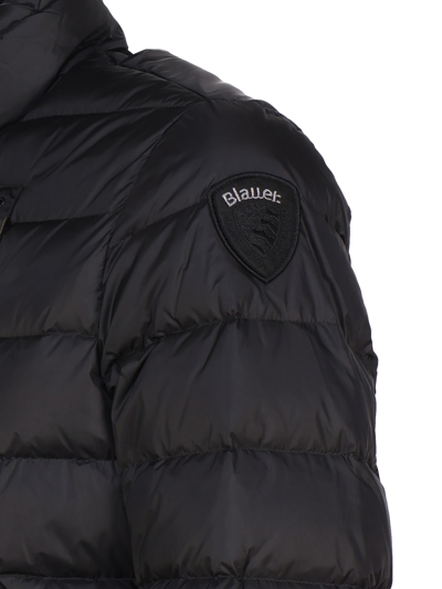 Shop Blauer Nylon Down Jacket With Striped Stitching In Black