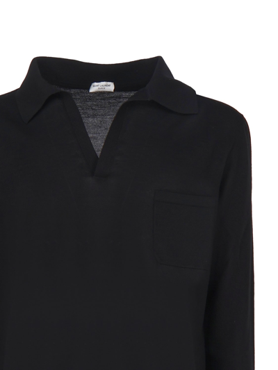 Shop Saint Laurent Polo T-shirt In Wool Cassandre In Black