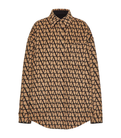 Shop Valentino Wool-silk Monogram Shirt In Brown