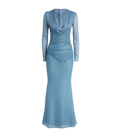 Shop Talbot Runhof Metallic Draped Maxi Dress In Blue