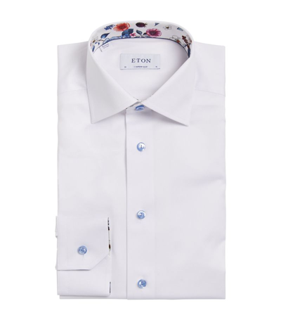 Shop Eton Cotton Floral-collar Shirt In White