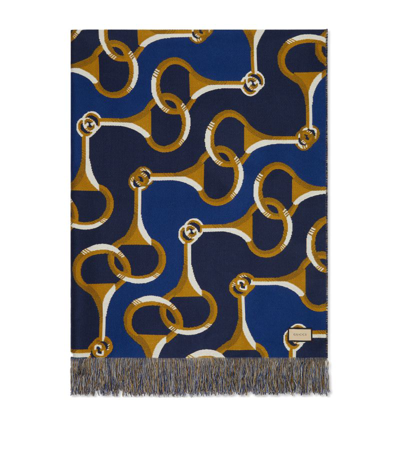 Shop Gucci Wool Interlocking G Horsebit Blanket (140cm X 180cm) In Blue
