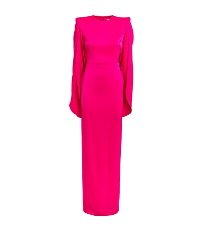 Shop Alex Perry Satin Crepe Cape-detail Gown In Pink