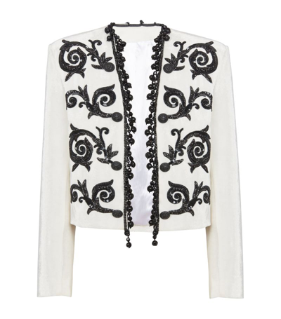 Shop Balmain Velvet Embroidered Spencer Jacket In White