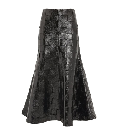 Shop A.w.a.k.e. A. W.a. K.e. Mode Faux Leather Woven Midi Skirt In Black
