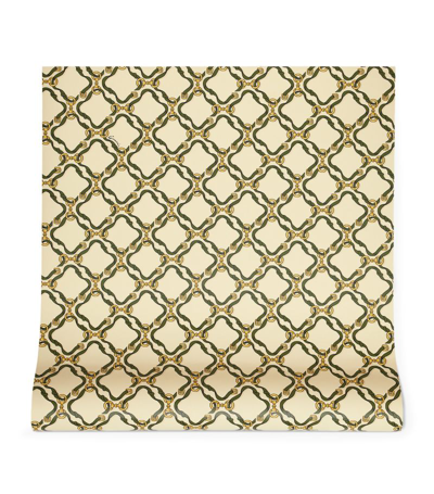 Shop Gucci Horsebit Rhombus Ribbon Print Wallpaper In Neutrals