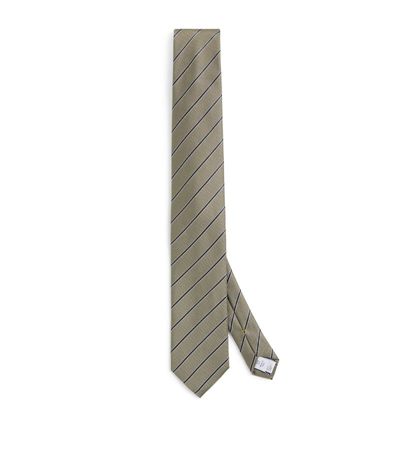 Shop Eton Silk Striped Tie In Green