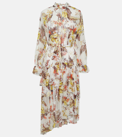 Shop Zimmermann Matchmaker Floral Tiered Midi Dress In Multicoloured