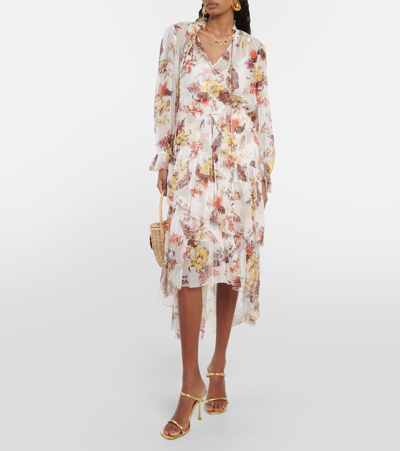 Shop Zimmermann Matchmaker Floral Tiered Midi Dress In Multicoloured
