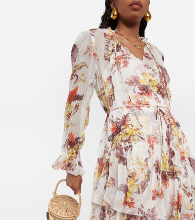 Shop Zimmermann Matchmaker Floral Tiered Midi Dress In Multicoloured