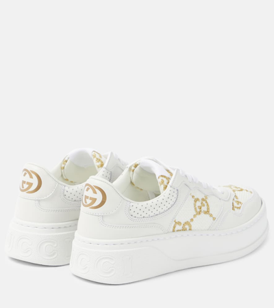 Shop Gucci Gg Leather-trimmed Sneakers In White