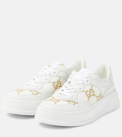 Shop Gucci Gg Leather-trimmed Sneakers In White
