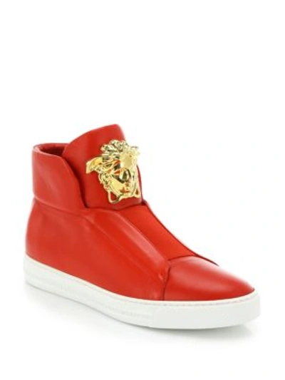 Versace Palazzo Idol Leather High-top Sneaker, Red In Cardinal Red