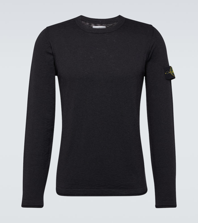 Stone Island Round-neck Jumper With Embossed Stitching In Black