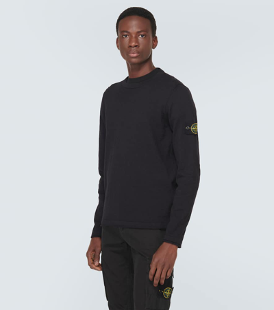 Stone Island Round-neck Jumper With Embossed Stitching In Black