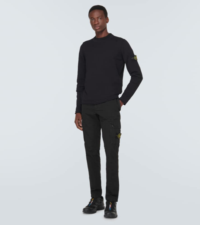 Stone Island Round-neck Jumper With Embossed Stitching In Black