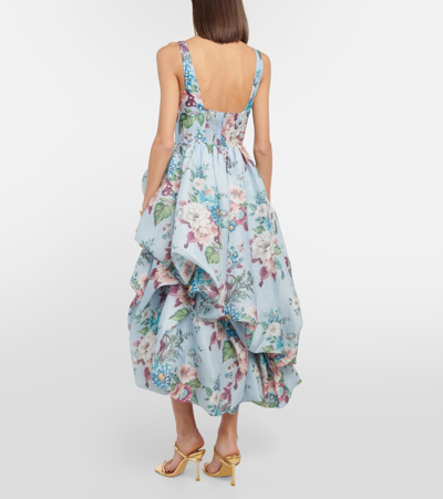 Shop Zimmermann Matchmaker Floral Linen And Silk Midi Dress In Multicoloured
