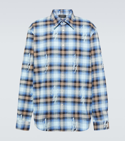 Shop Amiri Staggered Logo Checked Flannel Shirt In Multicoloured