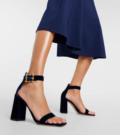Shop Gianvito Rossi Wondy Embellished Velvet Sandals In Blue