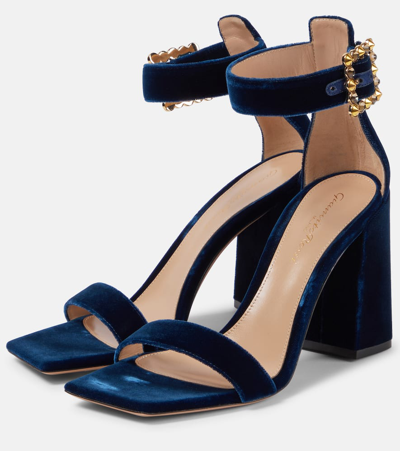 Shop Gianvito Rossi Wondy Embellished Velvet Sandals In Blue