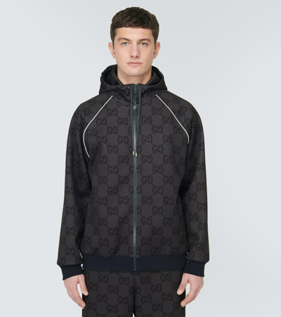 Gucci Gg Technical Fabric Hooded Jacket In Grey