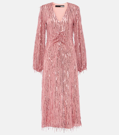 Shop Rotate Birger Christensen Sequined Midi Dress In Pink