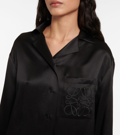Shop Loewe Anagram Silk Satin Shirt In Black