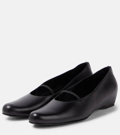 The Row Marion Leather Ballerina Loafers In Black