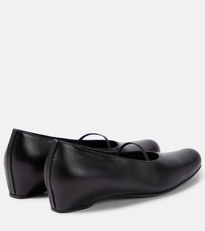 The Row Marion Leather Ballerina Loafers In Black