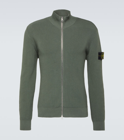 Shop Stone Island Compass Cotton Zip-up Sweater In Green