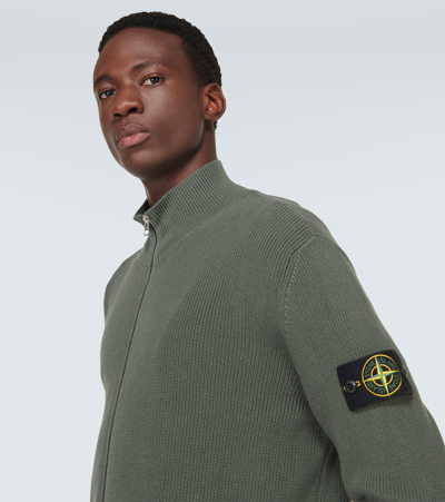 Shop Stone Island Compass Cotton Zip-up Sweater In Green