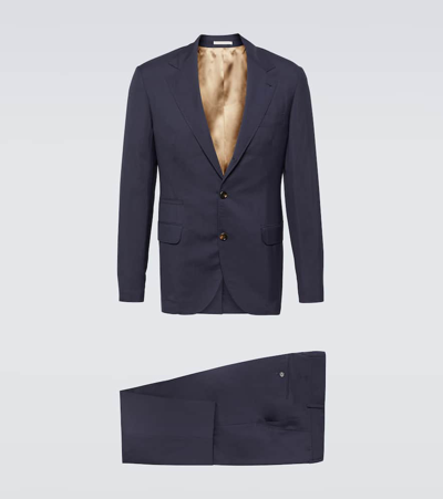 Shop Brunello Cucinelli Single-breasted Wool And Silk Suit In Blue