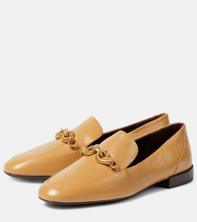 Shop Tory Burch Jessa Embellished Leather Loafers In Beige