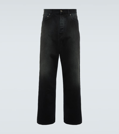 Shop Balenciaga Size Sticker Wide-leg Jeans In Black