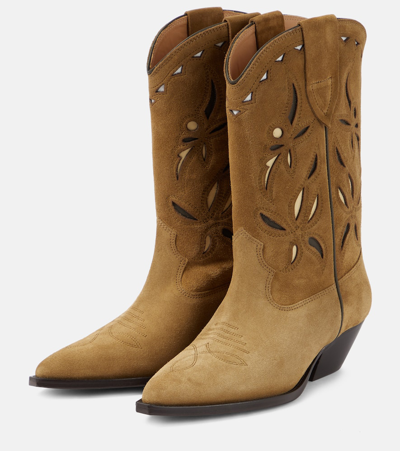 Shop Isabel Marant Duerto Suede Cowboy Boots In Beige