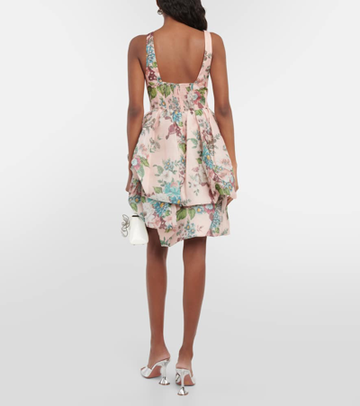 Shop Zimmermann Matchmaker Floral Linen And Silk Minidress In Pink