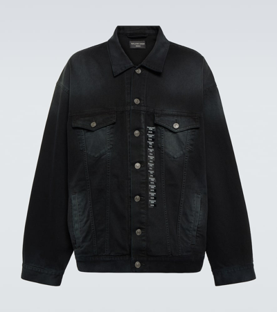 Balenciaga Size Sticker Oversized Denim Jacket In Black