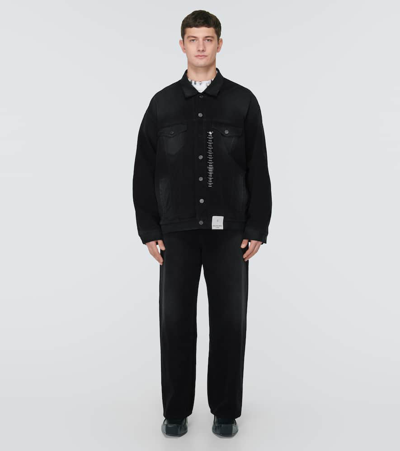 Shop Balenciaga Size Sticker Oversized Denim Jacket In Black