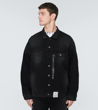 Shop Balenciaga Size Sticker Oversized Denim Jacket In Black