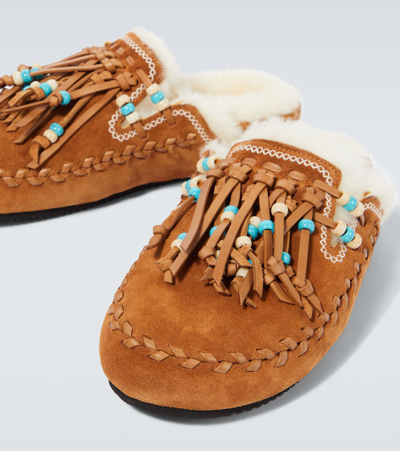 Alanui The Journey Shearling-lined Suede Mules In Brown
