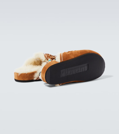 Alanui The Journey Shearling-lined Suede Mules In Brown