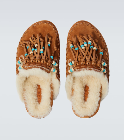 Alanui The Journey Shearling-lined Suede Mules In Brown
