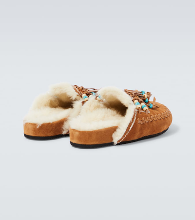 Shop Alanui The Journey Shearling-lined Suede Mules In Brown