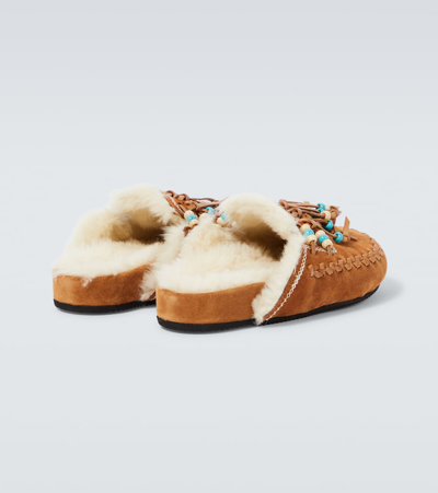 Alanui The Journey Shearling-lined Suede Mules In Brown