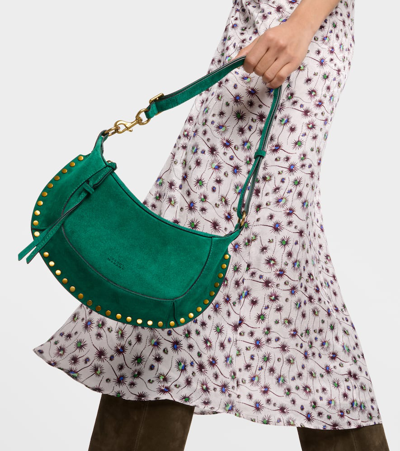 Shop Isabel Marant Oskan Moon Small Suede Shoulder Bag In Green