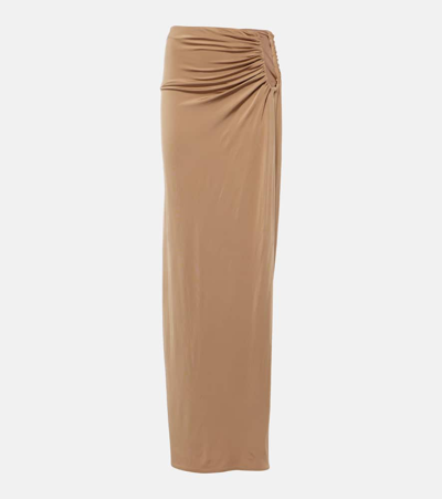 Shop Magda Butrym Ruched Mid-rise Maxi Skirt In Brown