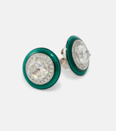 Shop Kamyen Enamel 18kt White Gold Stud Earrings With Diamonds In Multicoloured