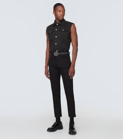 Shop Prada Denim Vest In Black